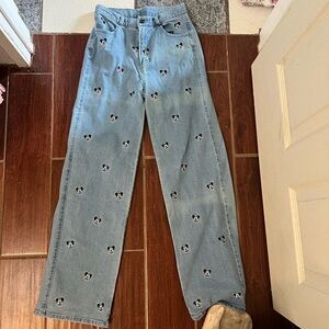 Disney Light Blue Straight Leg Jeans with Panda Design